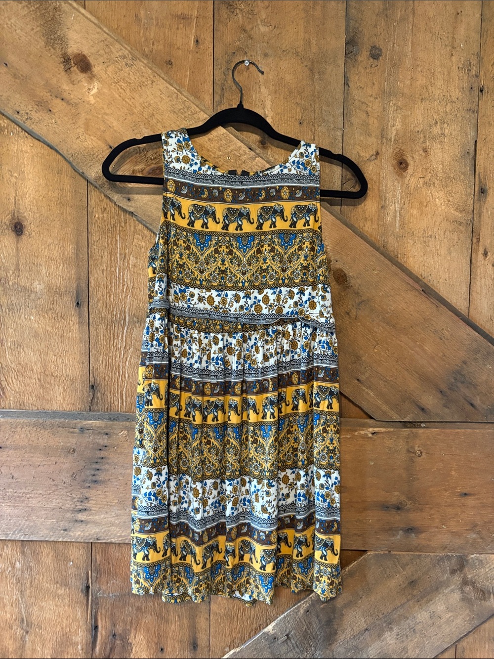 Forever 21 Yellow and Blue Elephant Print Mini Dress